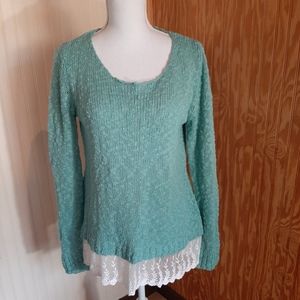 Oh MG Layered Look Knobby Sweater Lace Hem